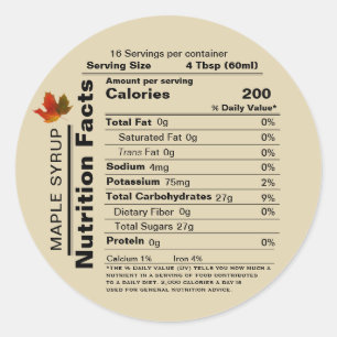 Adesivo Beige Maple Syrup Nutrition Facts with Maple Leaf