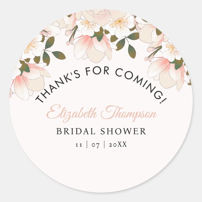 Adesivo Beige Pink Floral Pattern Bridal Shower (Frente)