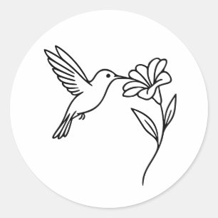 Adesivo Beija-flor e Flor – Arte Minimalista de Linha Pret