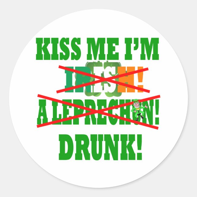 Adesivo Beije-me, sou irlandês, um duende, bebado! (Frente)