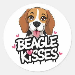Adesivo Beijo de Beagle Fofo Coração Rosa para Amante de C