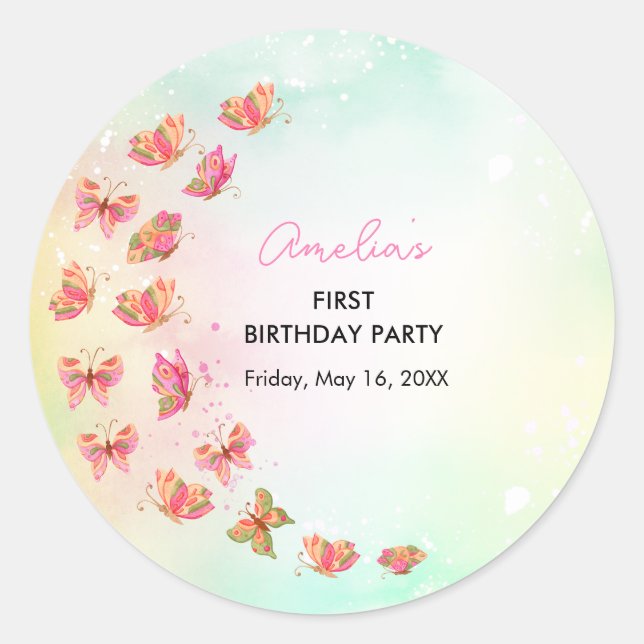 Adesivo Beijo de Borboleta Menina 1º Aniversário  (Frente)