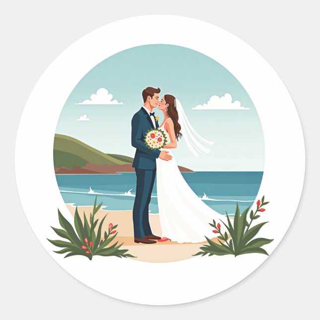 Adesivo Beijo de Casamento de Praia (Frente)