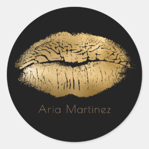 Adesivo Beijo de Glam Dourado Lábios Maquiagem Preta Perso