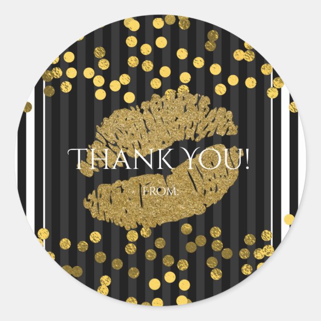 Adesivo Beijo de Lábios Dourados com faixas verticais pret (Frente)