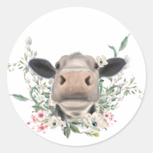 Adesivo beijo de nariz de vaca flores aquarela cinza anima