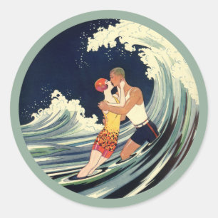 Adesivo Beijo dos amantes do art deco do vintage nas ondas