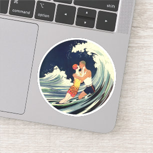 Adesivo Beijo dos amantes do art deco do vintage nas ondas