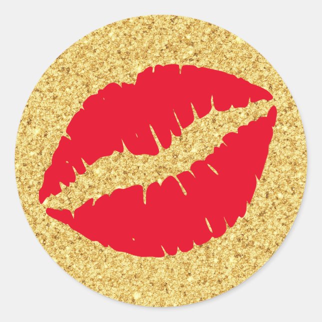 Adesivo Beijo Vermelho Brilho Dourado (Frente)