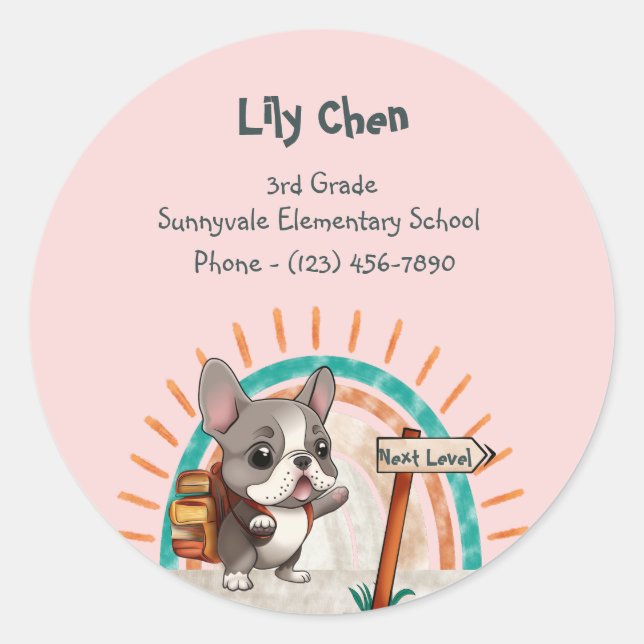 Adesivo Bela animação do Bulldog Francês de volta para o c (Frente)