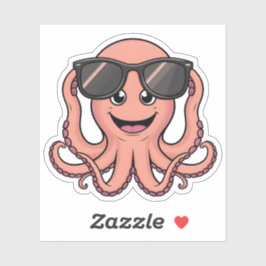 Adesivo Bela animação Octopus Divertida com óculos de sol