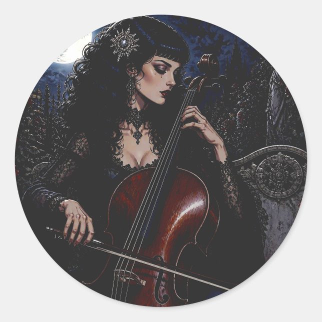 Adesivo Bela Beleza Gótica Tocando o Violoncelo (Frente)