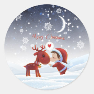 Adesivo Bela Cartografia Feliz Natal Garoto Beijando Reind