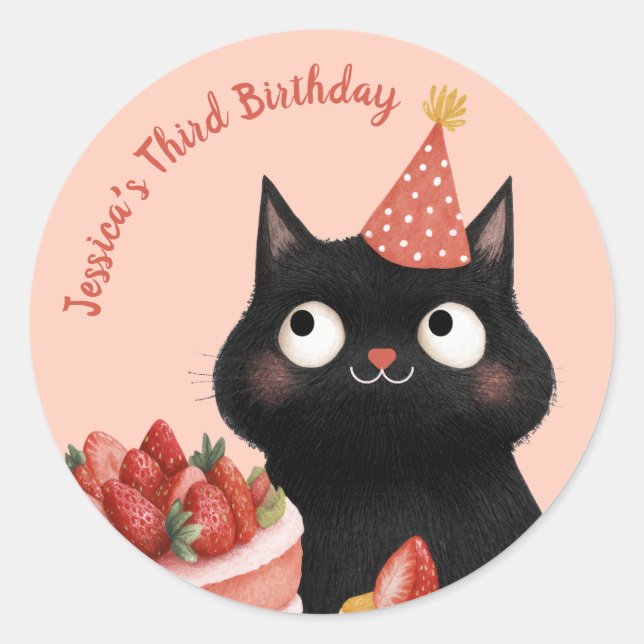 Adesivo Bela Cartoon Black Cat Kids Purr-fect Birthday (Frente)