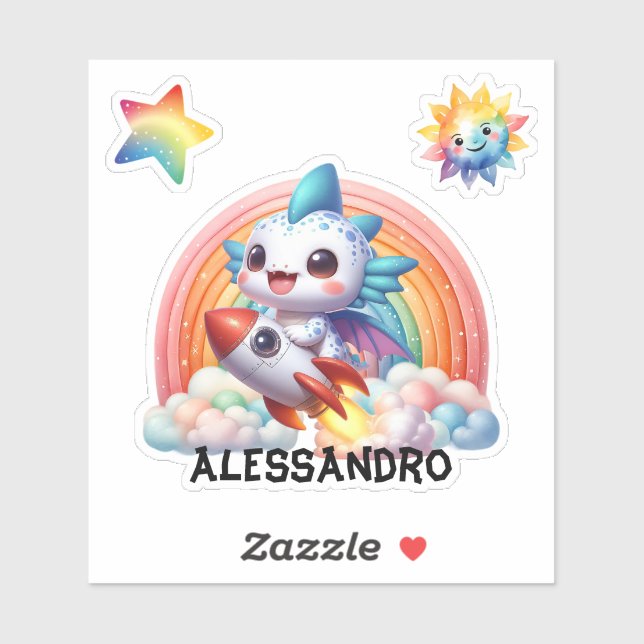 Adesivo Bela Dragão De Bebê Voando, Autocolante. (Folha)