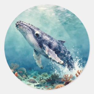 Adesivo Bela Ilustração de Baleia com Impasto Oceânico