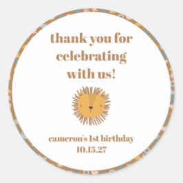 Adesivo Bela Leão, Bebê Costumado Aniversário Obrigado