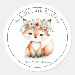 Adesivo Bela Madeira Fox "Obrigado" Aniversário Favor