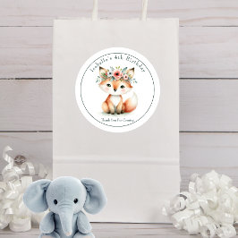 Adesivo Bela Madeira Fox "Obrigado" Aniversário Favor