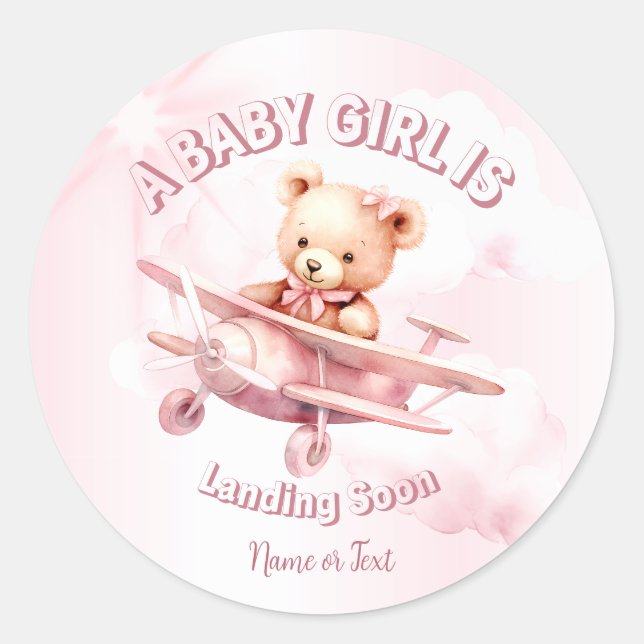 Adesivo Bela Menina Bear Piloto Rosa Avião Rosa Bonito (Frente)