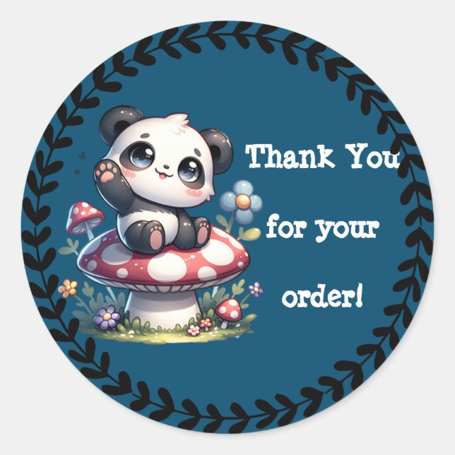 Adesivo Bela Panda Sentada Em Cogumelo Obrigado (Frente)