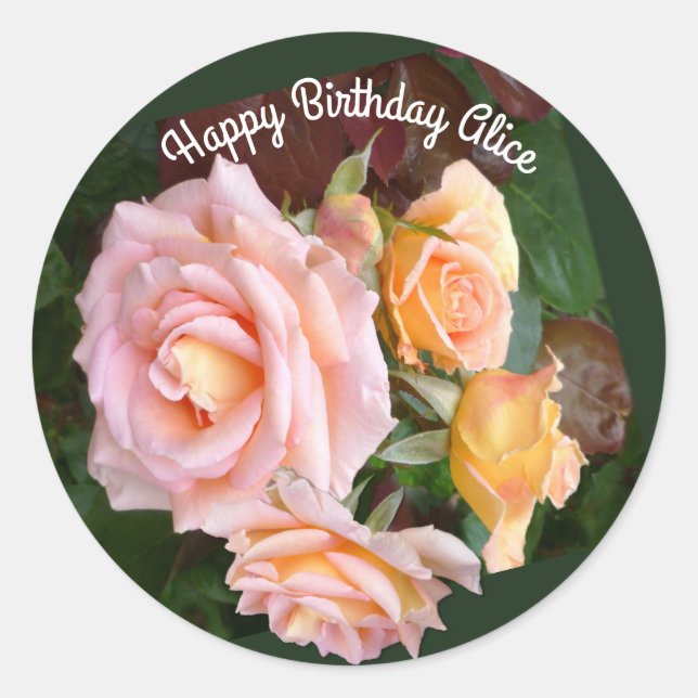 Adesivo Bela Rosa Personalizada Feliz Aniversário (Frente)