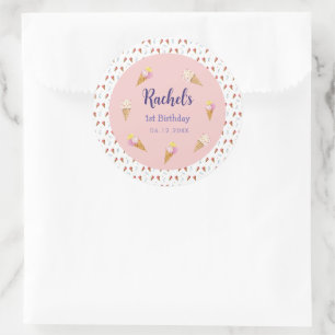 Adesivo Bela Sorvete Rosa, Garota do Cone, Aniversário