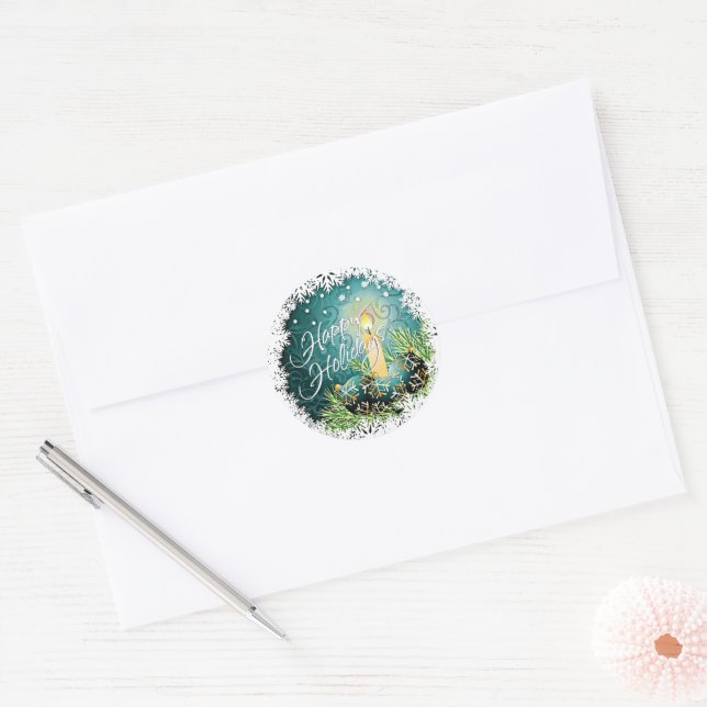 Adesivo Bela Vela Sobre Padrão Damasco Azul Verde Teal (Envelope)
