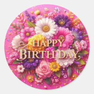 Adesivo Bela Vinheta de Aniversário Rosa