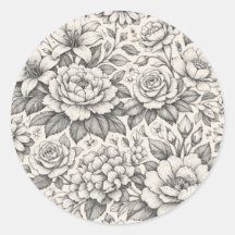 Belas Flores Clássicas em Preto e Branco com Carvã
