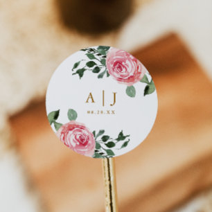 Adesivo Belas Rosas com Monograma e Data de Casamento Cla