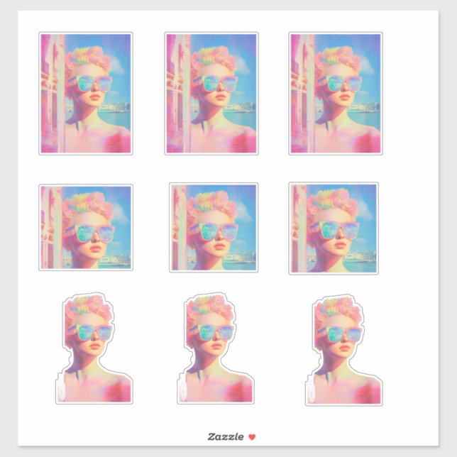 Adesivo Beleza Costeira Neon com óculos Solares (Folha)