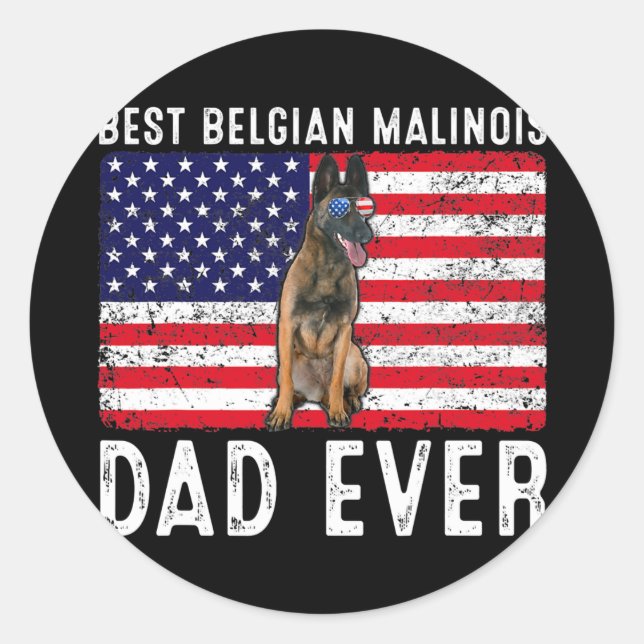 Adesivo Belga Malinois Pai EUA American Flag Belga (Frente)