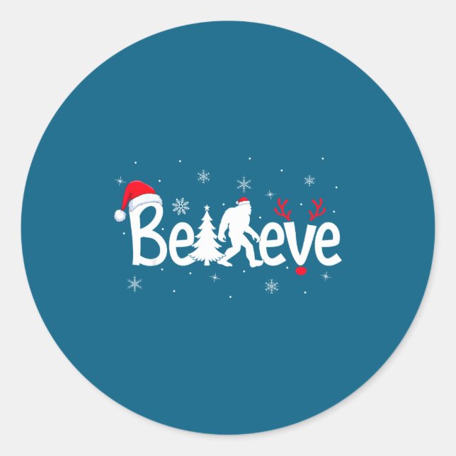 Adesivo Believe Bigfoot Sasquatch Reindeer Santa Hat Merry (Frente)