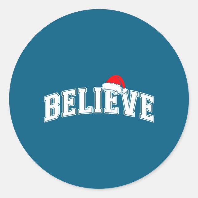 Adesivo Believe Christmas Varsity Text With Santa Hat Fami (Frente)