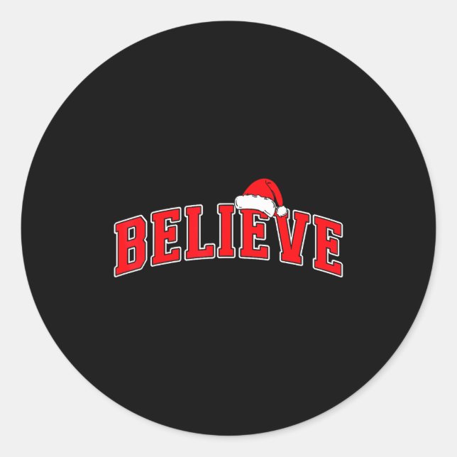 Adesivo Believe Christmas Varsity Text With Santa Hat Fami (Frente)