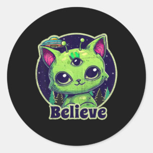 Adesivo Belive De Gato De Alienígena Bonita Em Ufo Kawaii