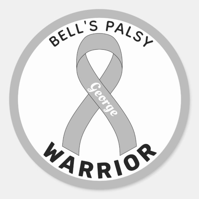 Adesivo Bell Palsy Warrior Ribbon White Round Sticker (Frente)