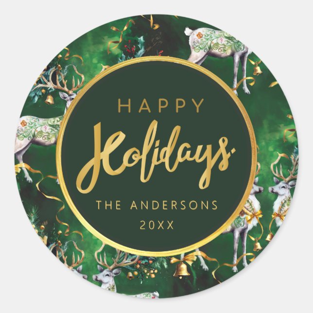 Adesivo Bells & Reindeers Dourados de Natal clássicos (Frente)