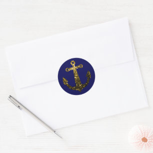 Adesivo Belo Amarelo Dourado brilha Âncora no Marinho Azu