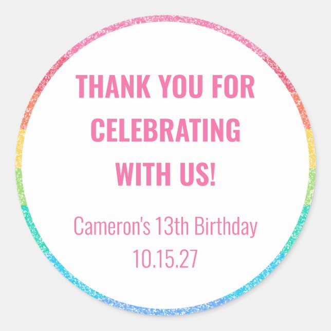 Adesivo Belo Aniversário Personalizado Do Arco-Íris, Muito (Frente)