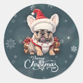 Adesivo Belo Bulldog Francês Santa Hat Feliz Natal