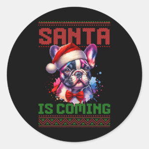 Adesivo Belo Bulldog Francês Santa Hat Holly de Natal