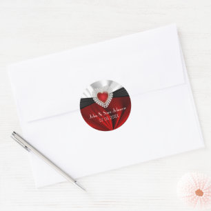 Adesivo Belo Casamento Cardíaco em Red Satin Classic Roun