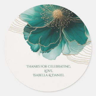 Adesivo Belo Casamento Floral Turquesa Dourado