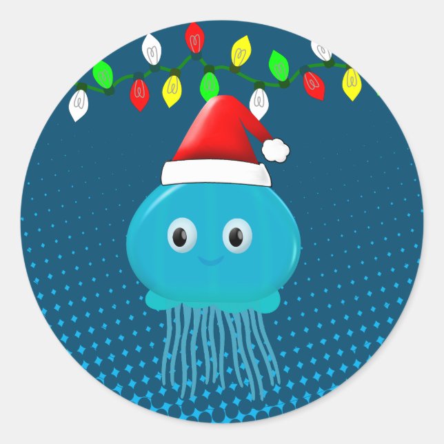 Adesivo Belo desenho animado Jellyfish Santa Hat Luzes de  (Frente)