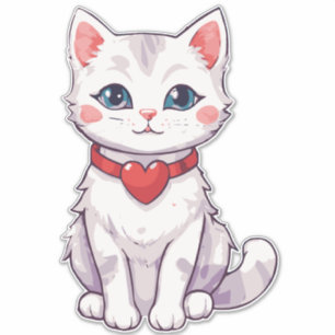 Adesivo Belo desenho de uma Kitten com uma coleira do cora
