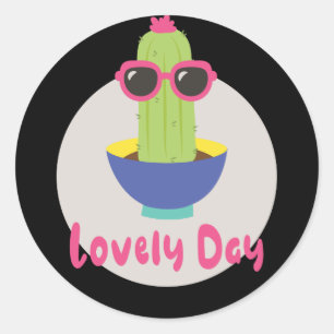 Adesivo Belo dia Kawaii, cacto engraçado vestindo óculos d