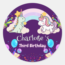 Adesivo Belo Dinossauro Unicórnio Arco-Íris Aniversário do