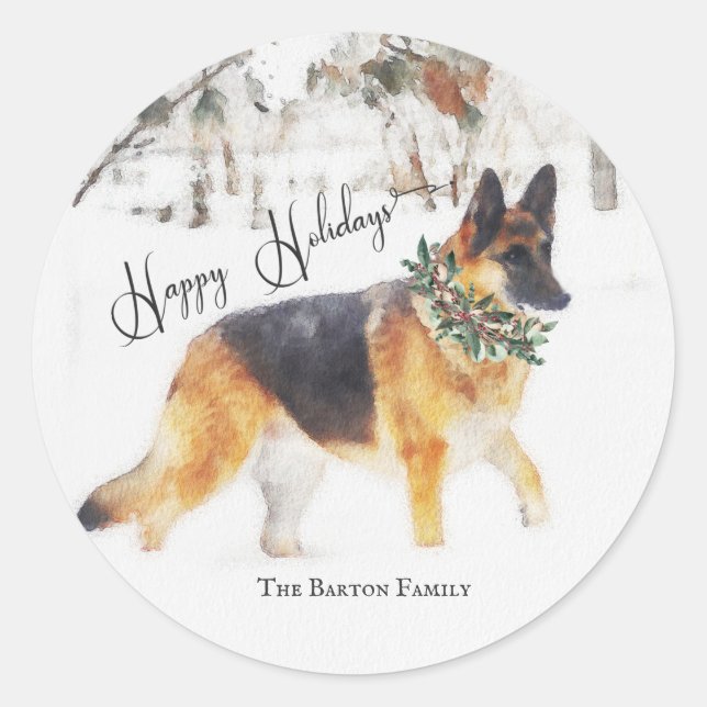 Adesivo Belo feriado de German shepherd de Aquarela (Frente)